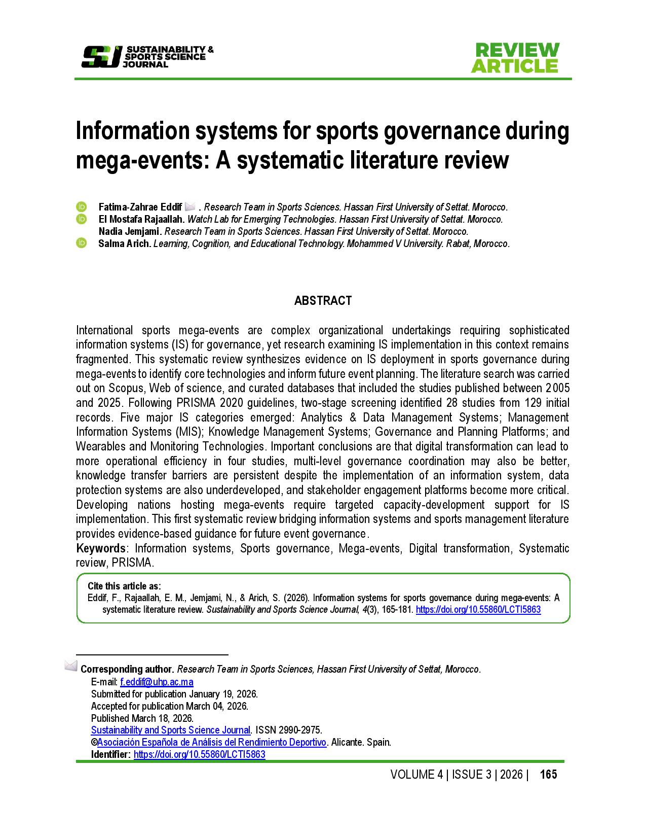 Information systems for sports governance during mega-events: A systematic literature review