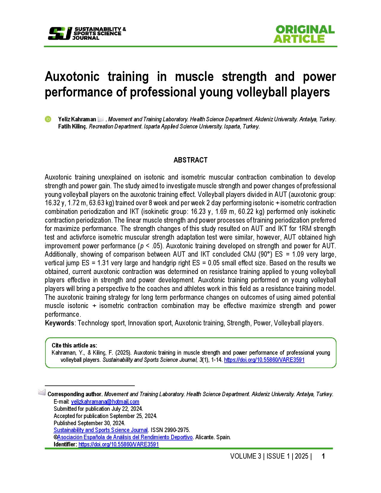 Auxotonic training in muscle strength and power performance of professional young volleyball players