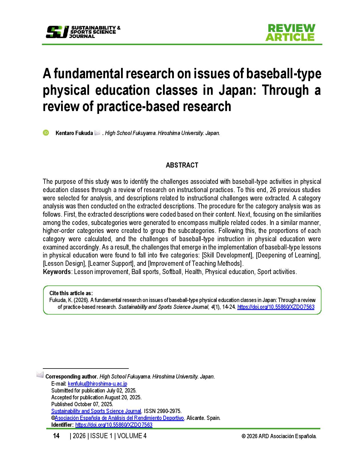 A fundamental research on issues of baseball-type physical education classes in Japan: Through a review of practice-based research