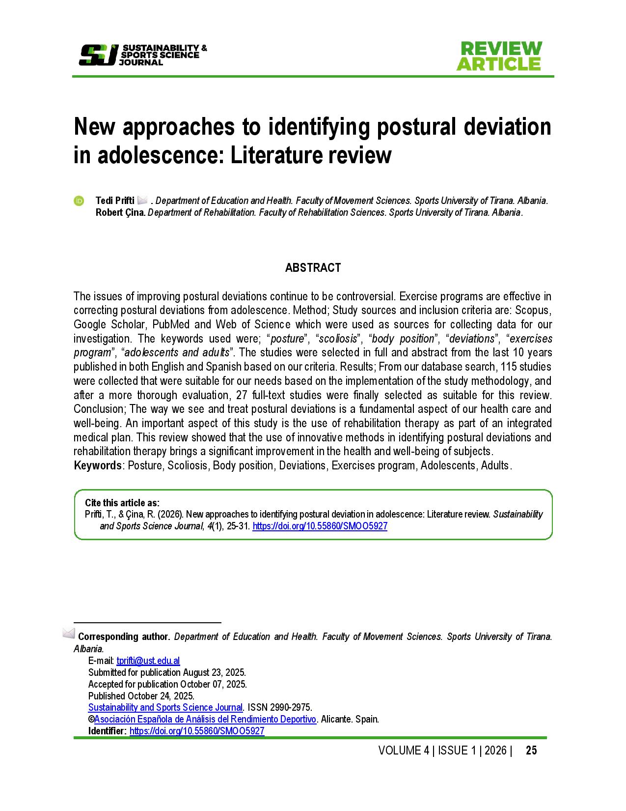 New approaches to identifying postural deviation in adolescence: Literature review