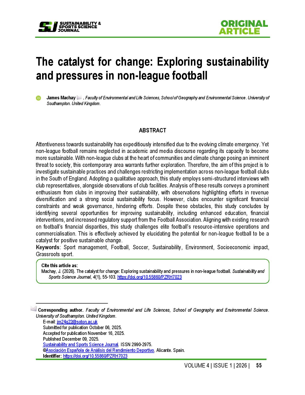 The catalyst for change: Exploring sustainability and pressures in non-league football