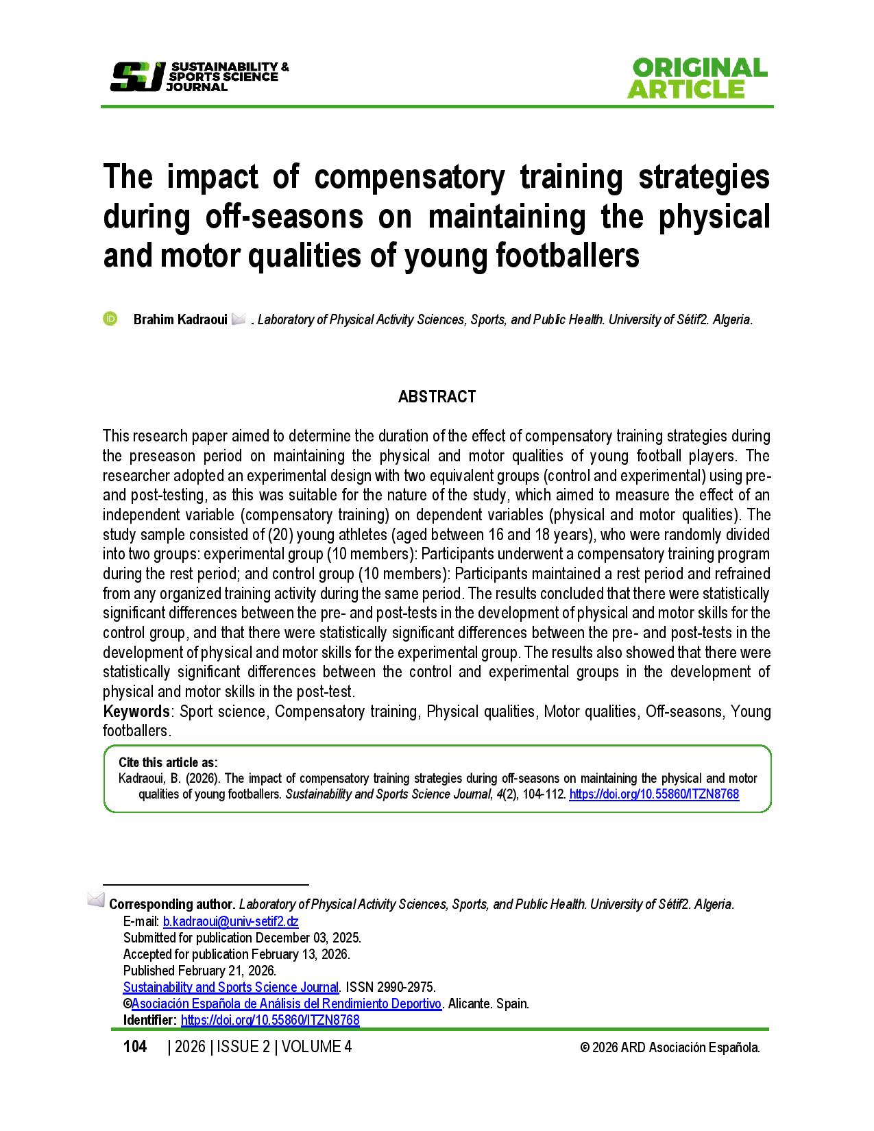 The impact of compensatory training strategies during off-seasons on maintaining the physical and motor qualities of young footballers