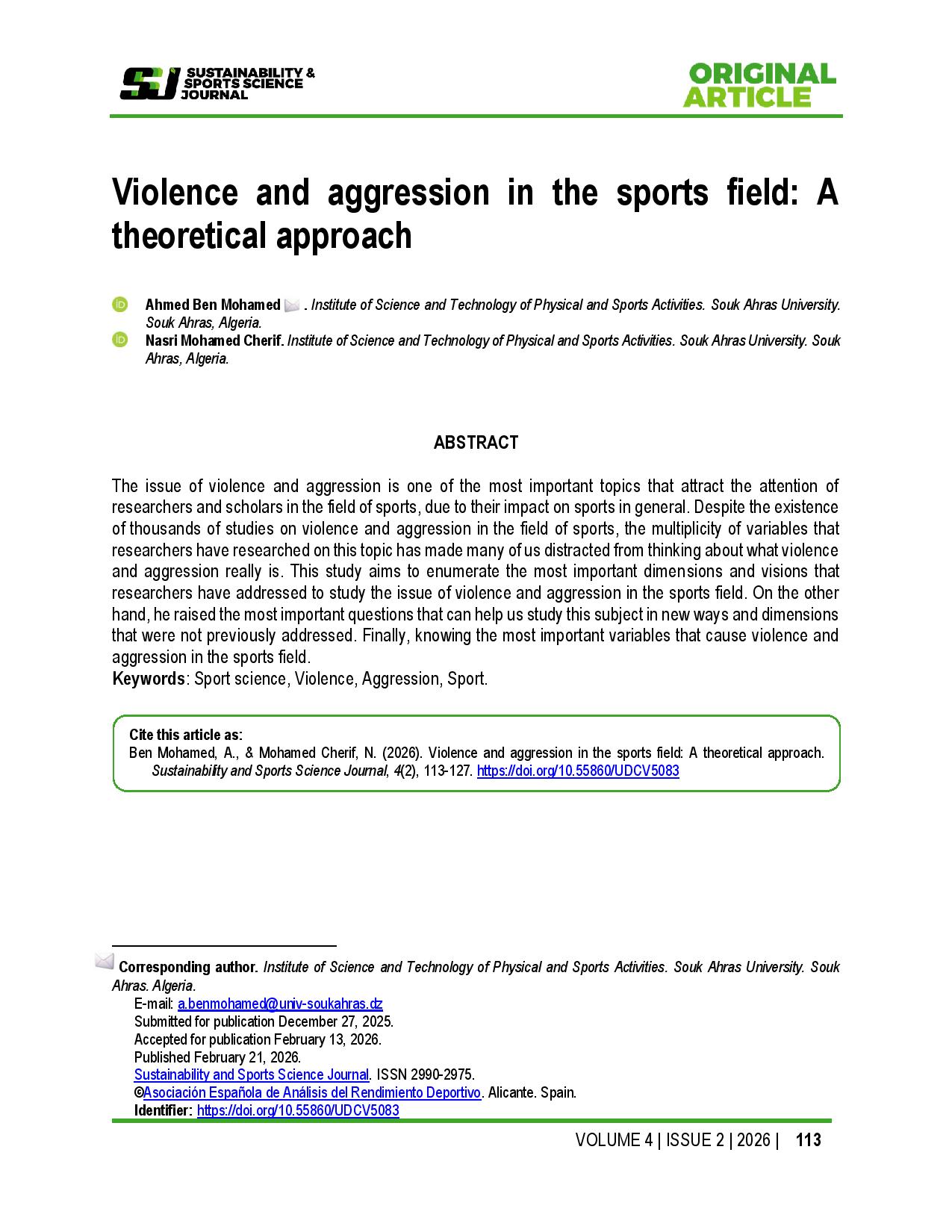 Violence and aggression in the sports field: A theoretical approach