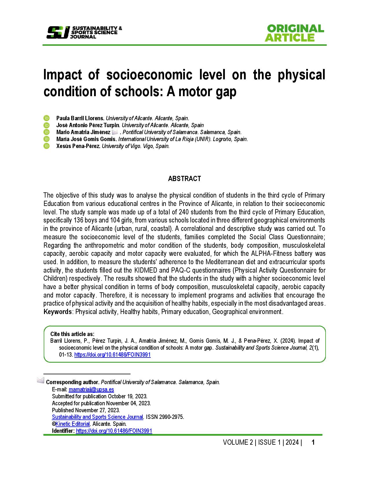 Impact of socioeconomic level on the physical condition of schools: A motor gap