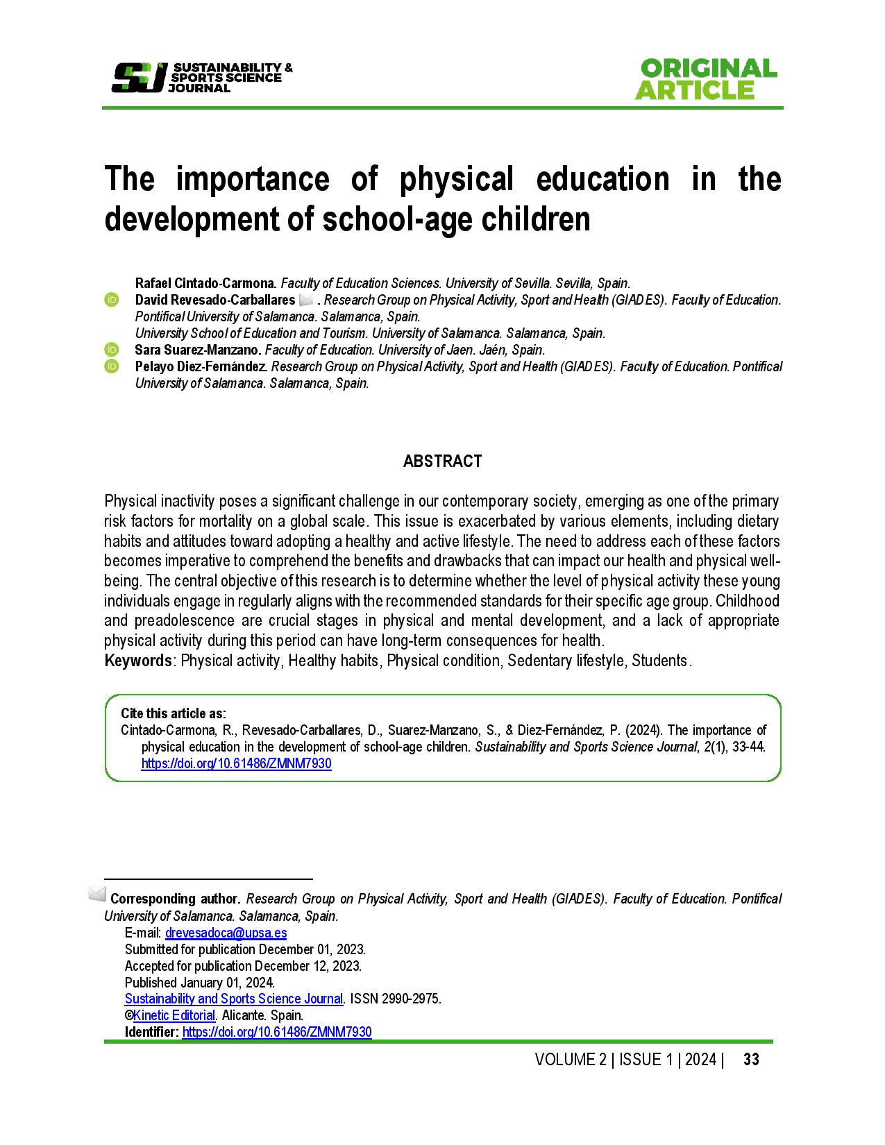 The importance of physical education in the development of school-age children
