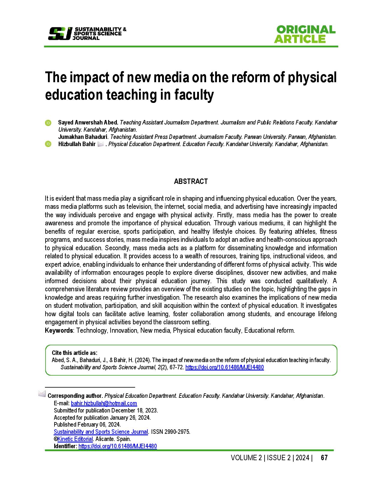 The impact of new media on the reform of physical education teaching in faculty
