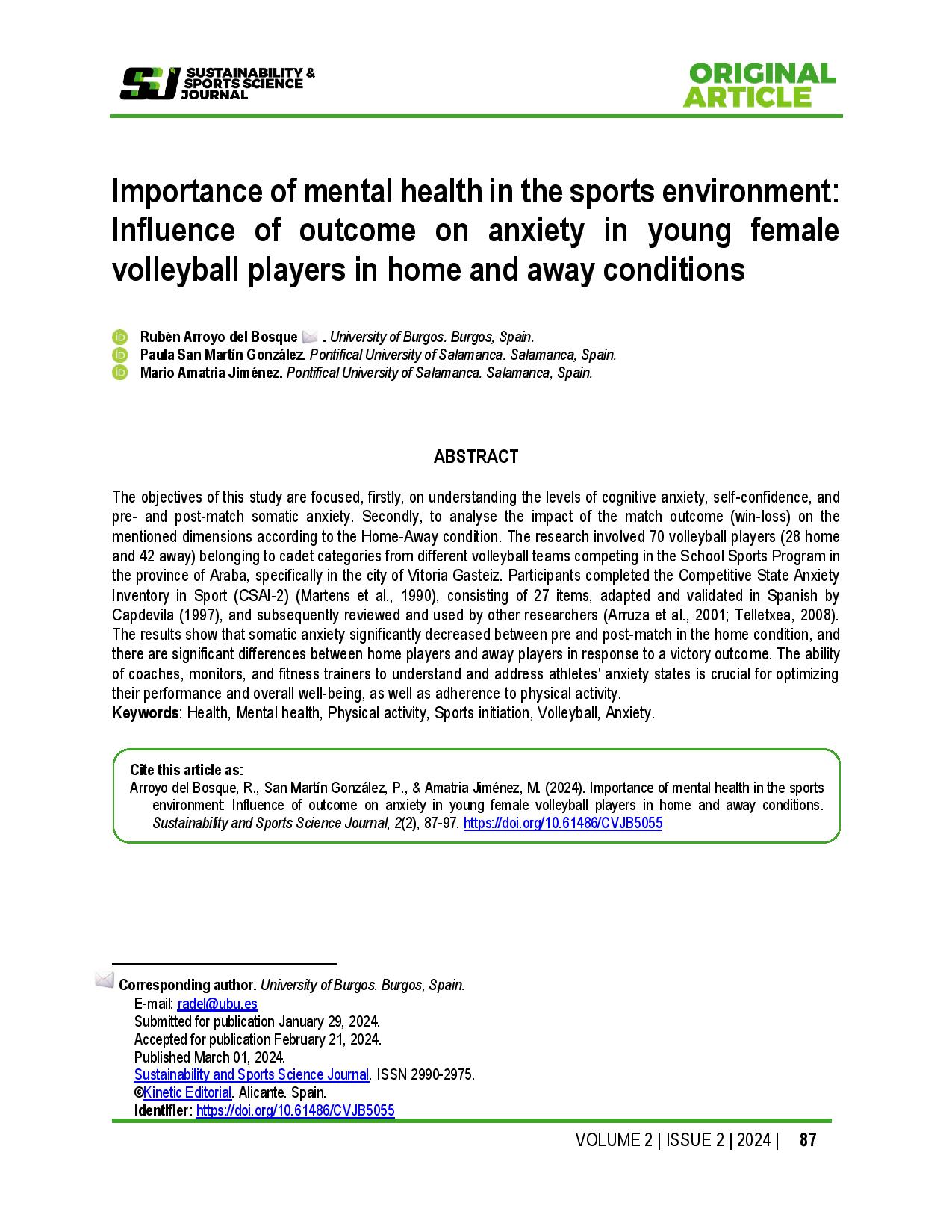 Importance of mental health in the sports environment