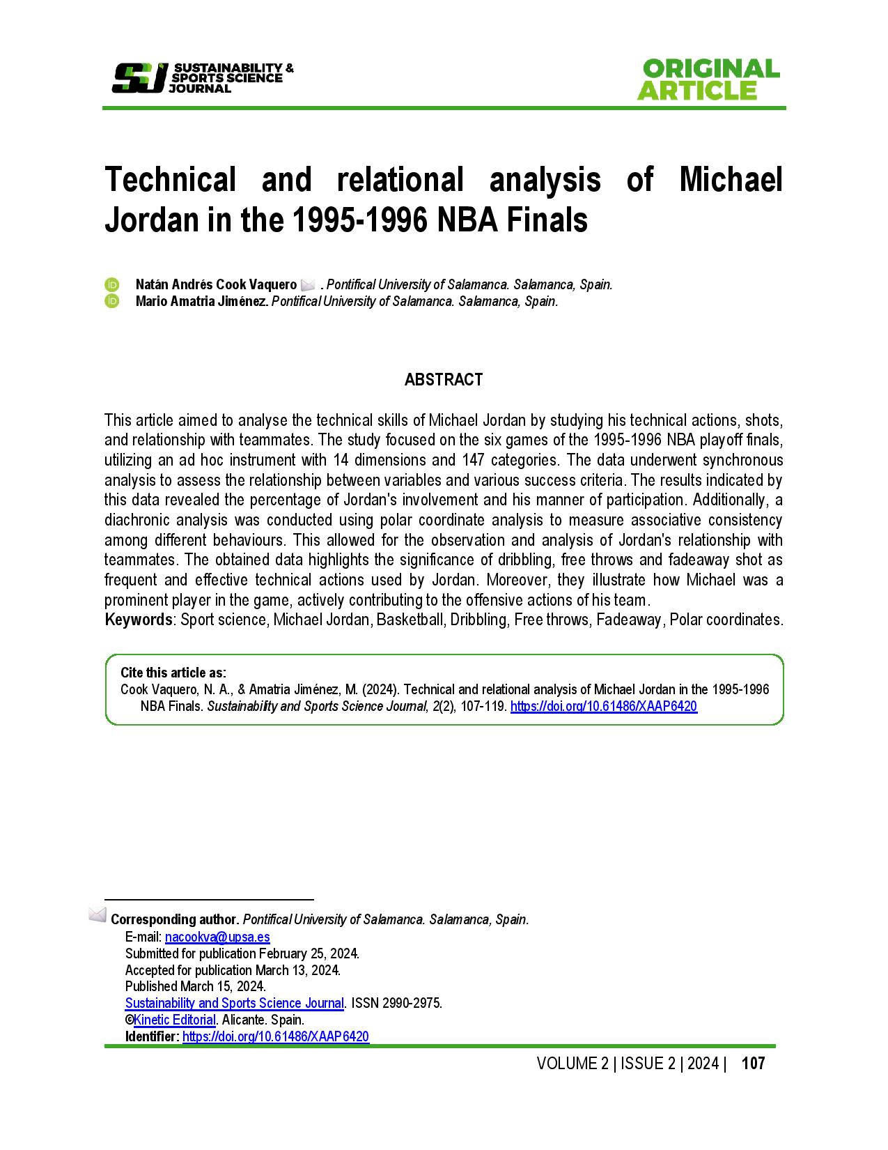 Technical and relational analysis of Michael Jordan in the 1995-1996 NBA Finals