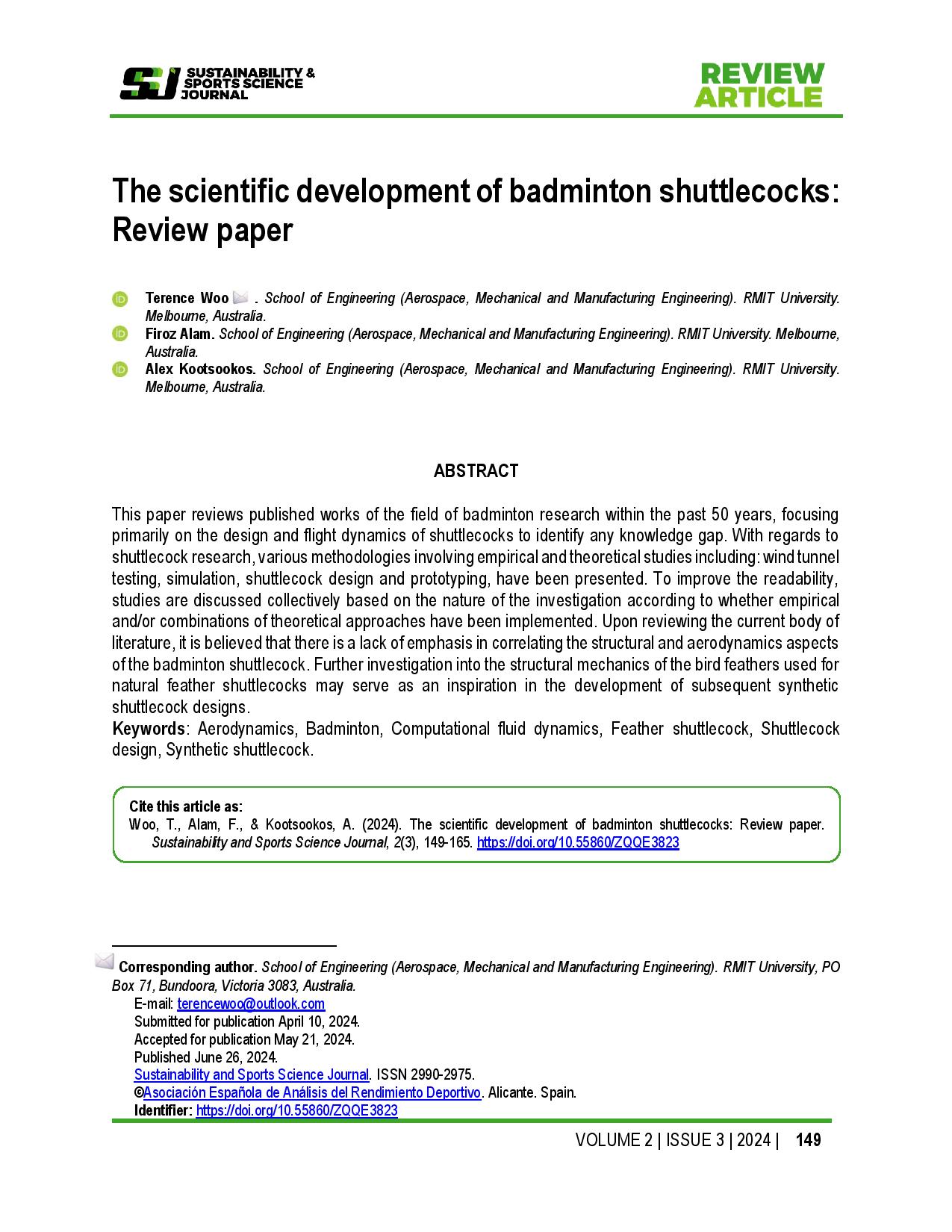The scientific development of badminton shuttlecocks: Review paper