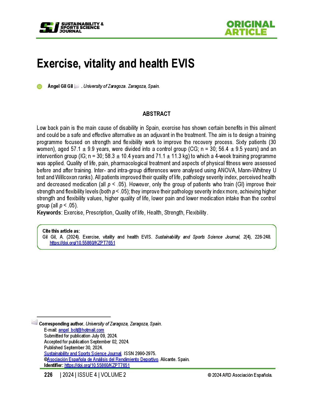 Exercise, vitality and health EVIS